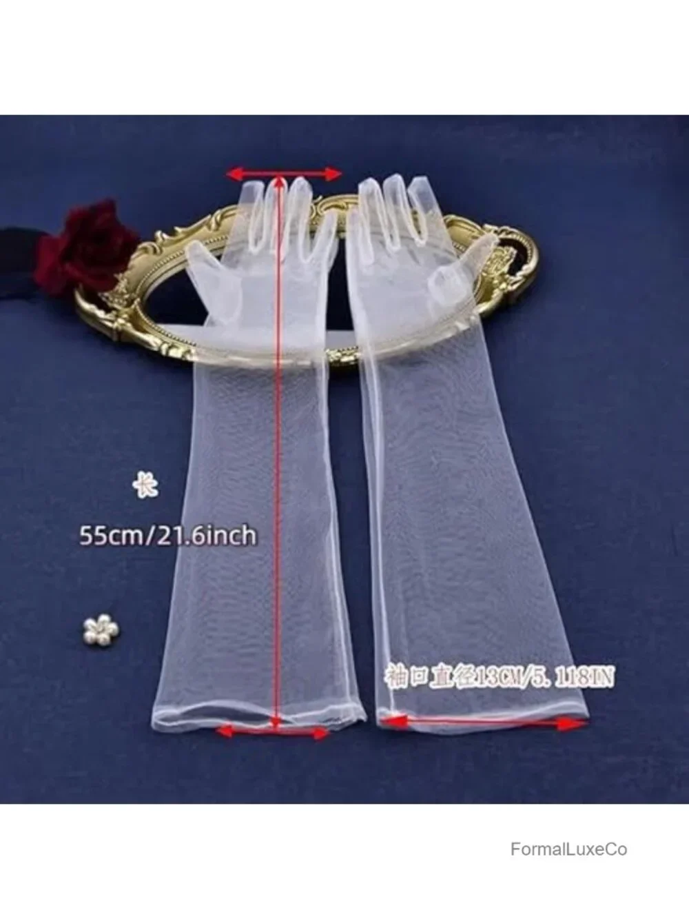 Long Pearl Wedding Gloves Bridal Tulle Gloves Sheer Opera Prom Party
